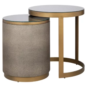 Bijzettafel Bloomville Brass Shagreen Incl. Glass (Set Of 2)