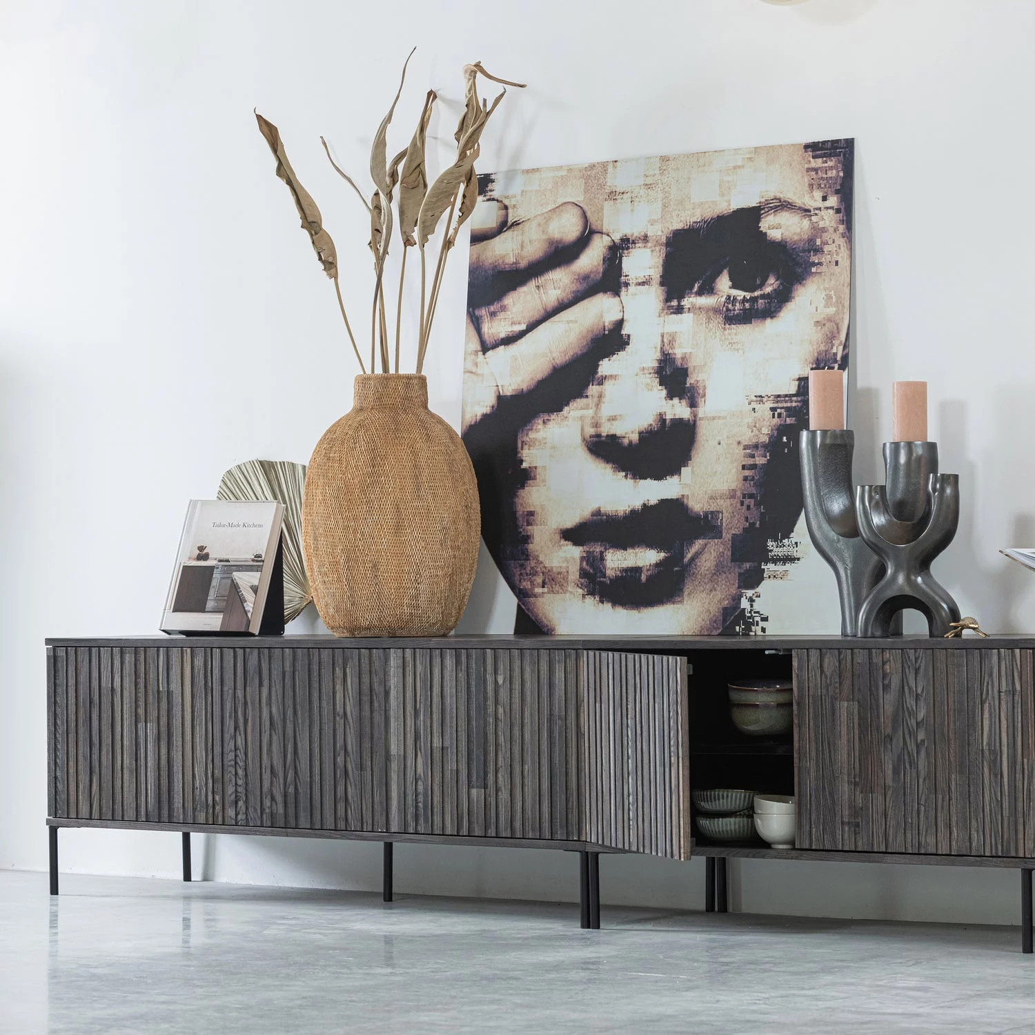 Tv-Meubel New Gravure Essenhout, Kleur Espresso - Afbeelding 2
