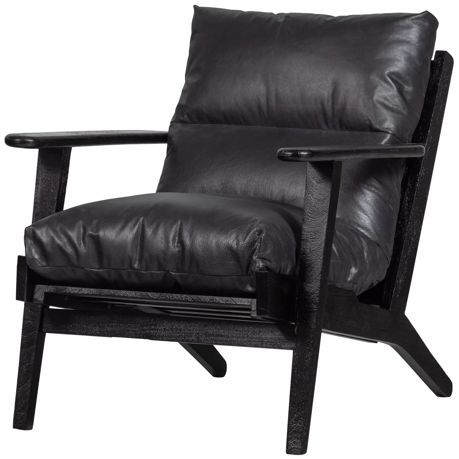 Houston Fauteuil Leer/Hout Zwart