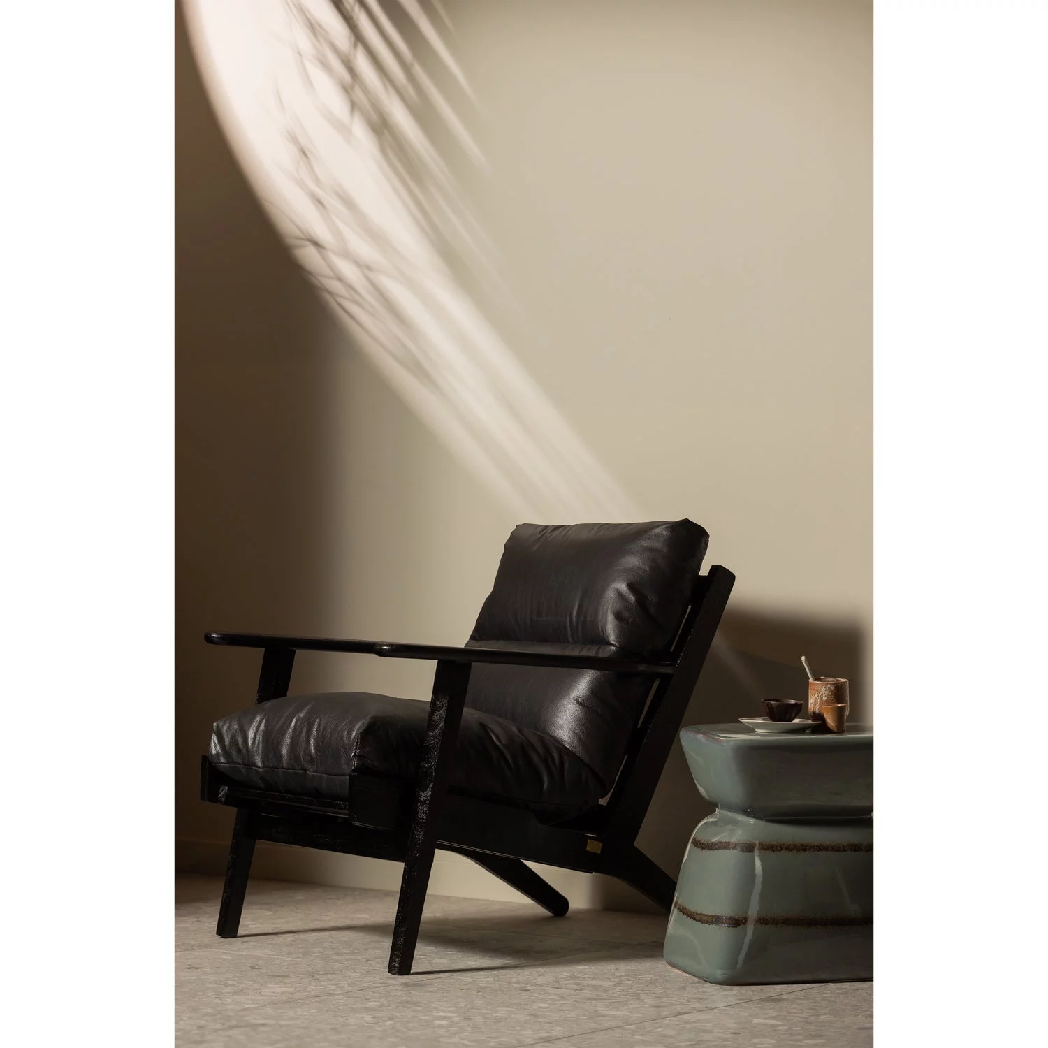 Houston Fauteuil Leer/Hout Zwart - Afbeelding 3