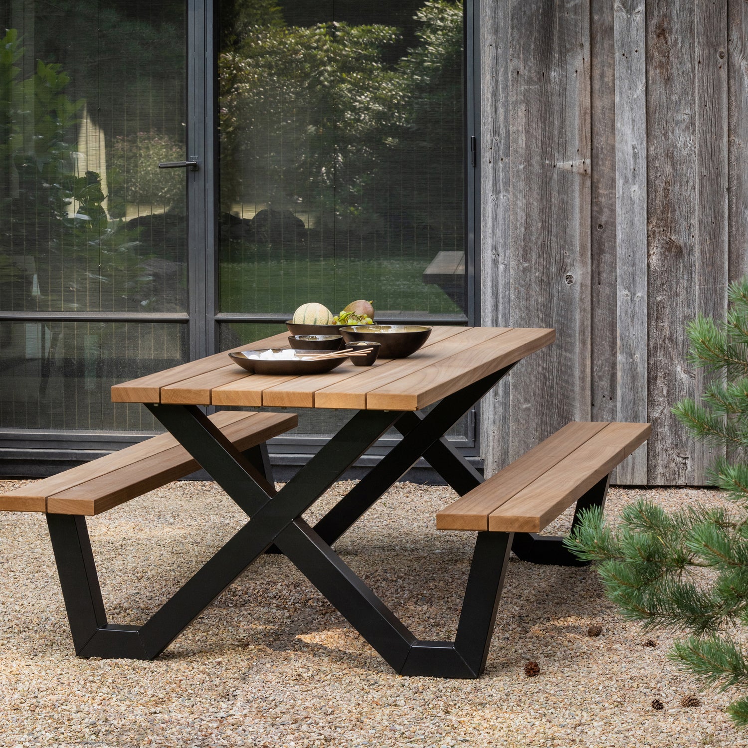 Tablo Tuin Picknicktafel Ayous Zwart X-Poot Metaal [Fsc] - Afbeelding 3