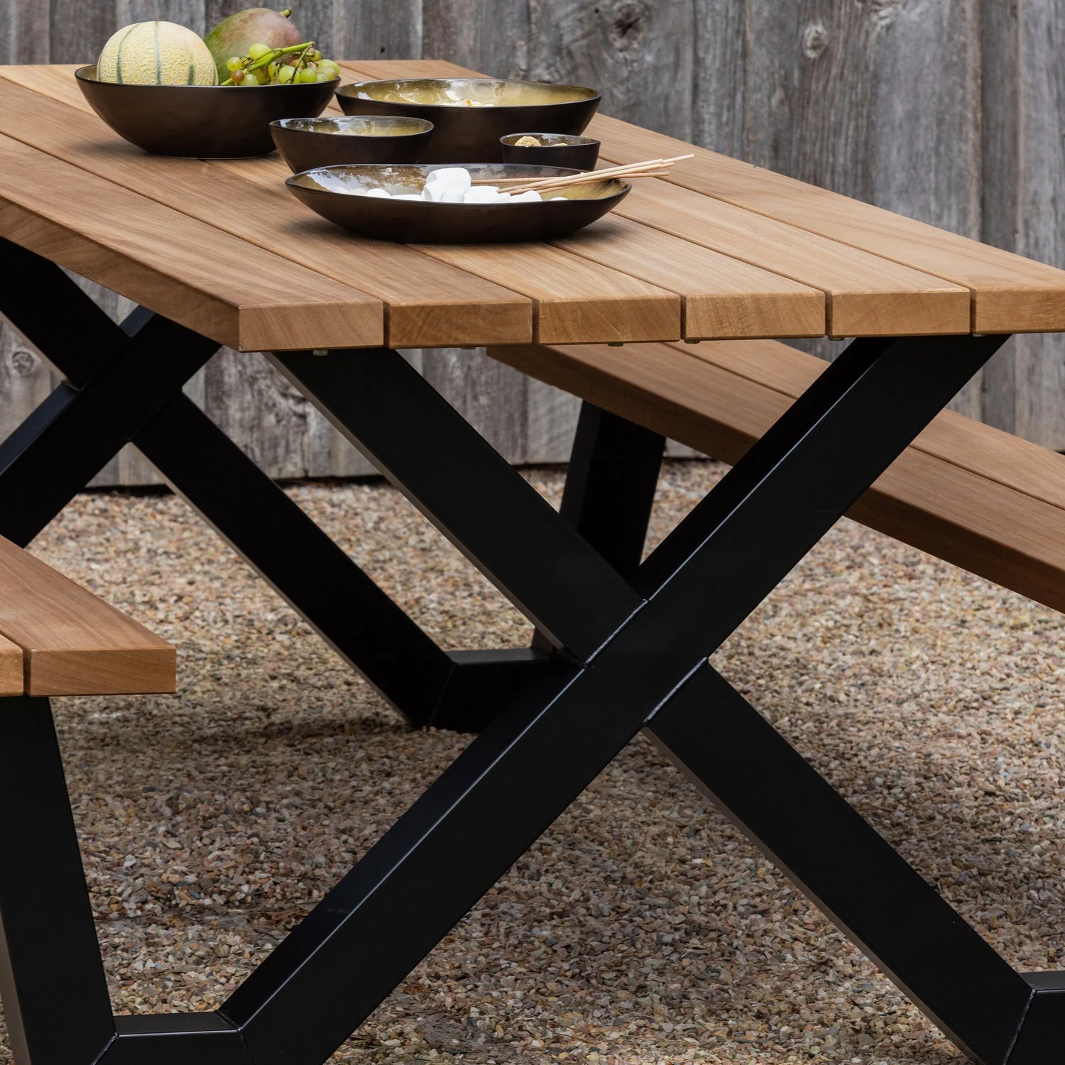 Tablo Tuin Picknicktafel Ayous Zwart X-Poot Metaal [Fsc] - Afbeelding 2