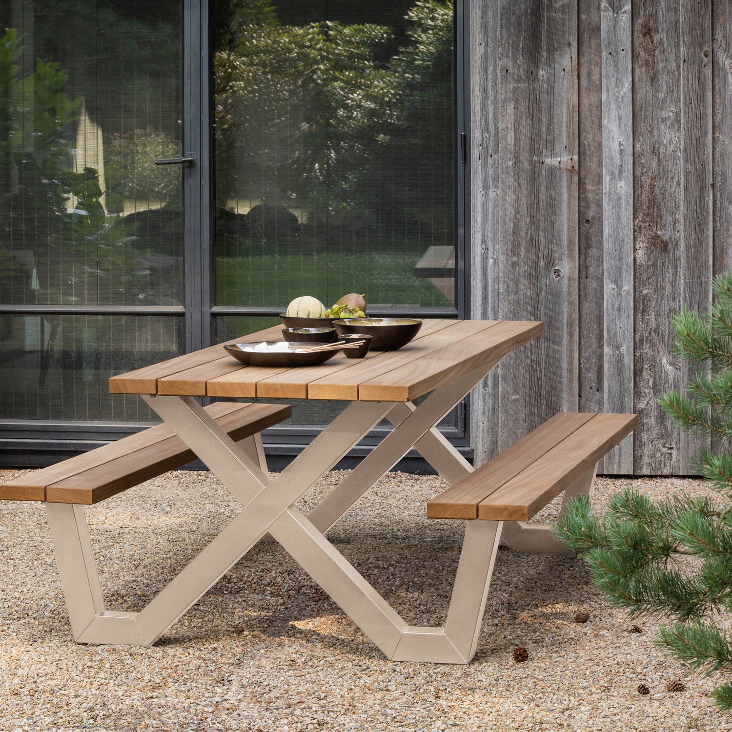 Tablo Tuin Picknicktafel Ayous Zand X-Poot Metaal [Fsc] - Afbeelding 3