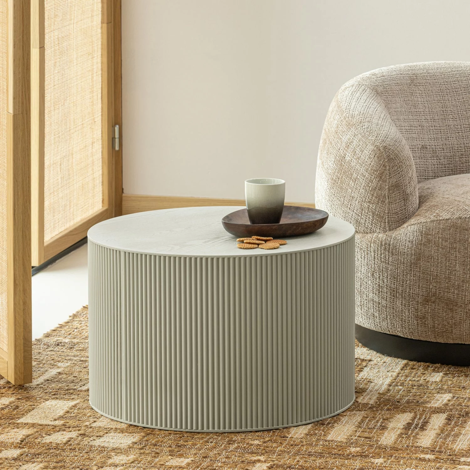 Sanne Bijzettafel Rond Mdf Antiek Beige - Afbeelding 2
