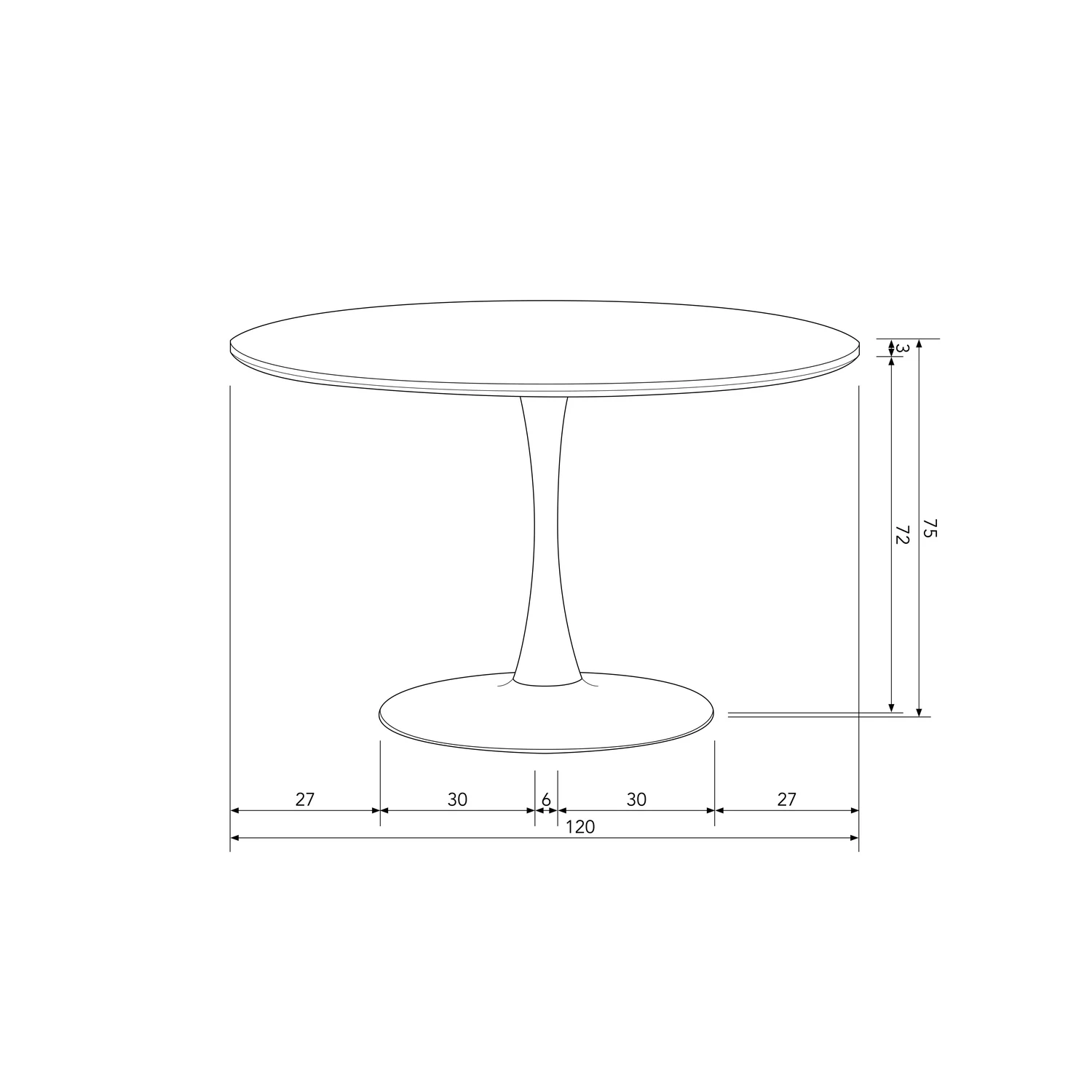 Sammy Eettafel Trompetvoet Rond Mdf Zwart O120 Cm - Afbeelding 4