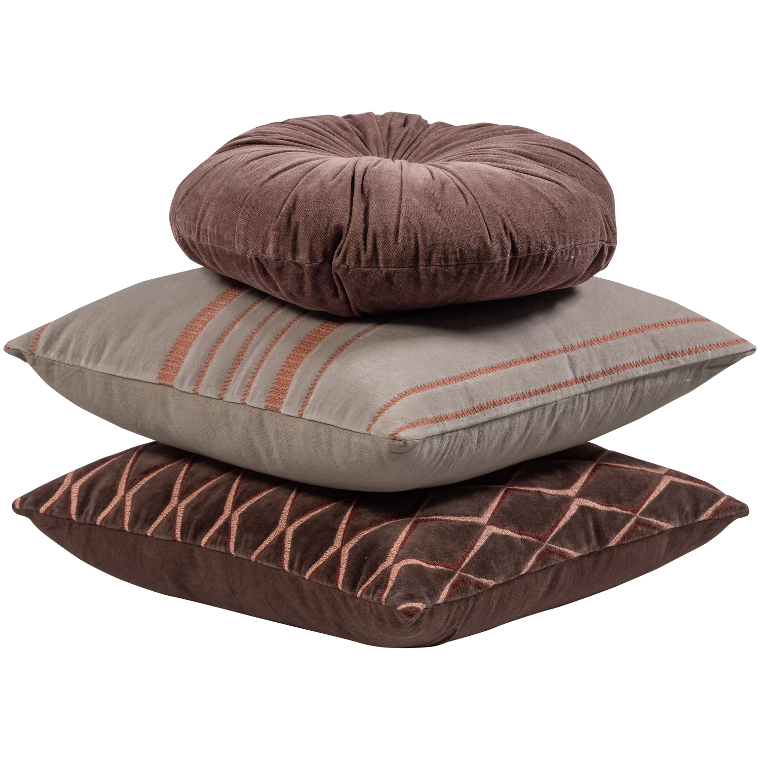 Aziz Kussens Velvet Bruin/Naturel - Set Van 3