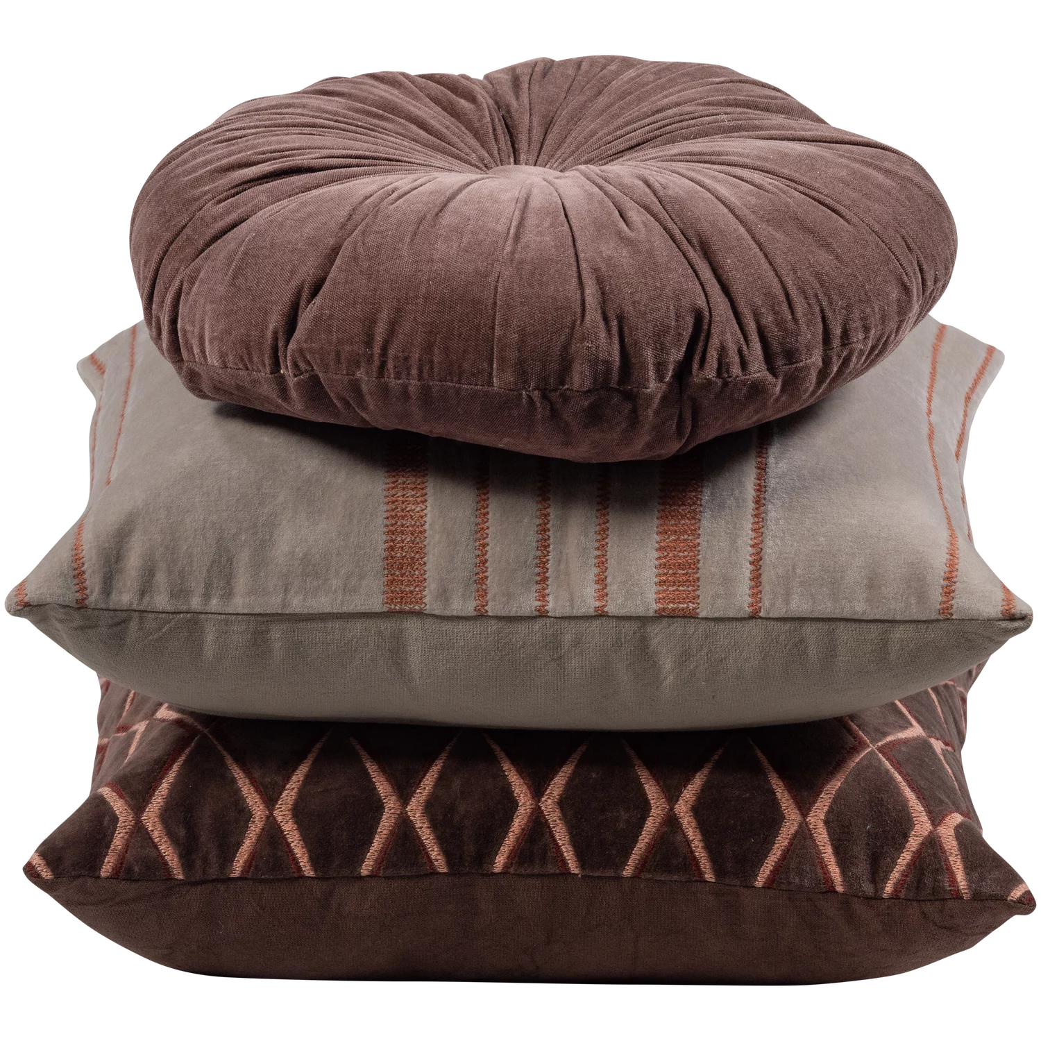 Aziz Kussens Velvet Bruin/Naturel - Set Van 3 - Afbeelding 4