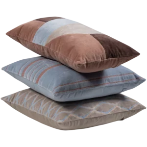 Laon Kussens Velvet Naturel/Blauw - Set Van 3