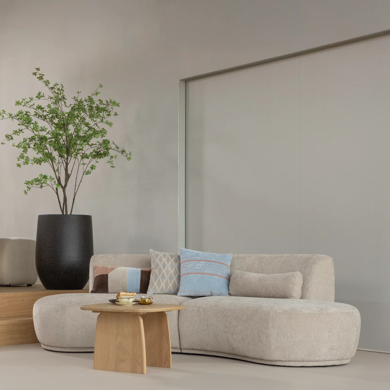 Laon Kussens Velvet Naturel/Blauw - Set Van 3 - Afbeelding 3