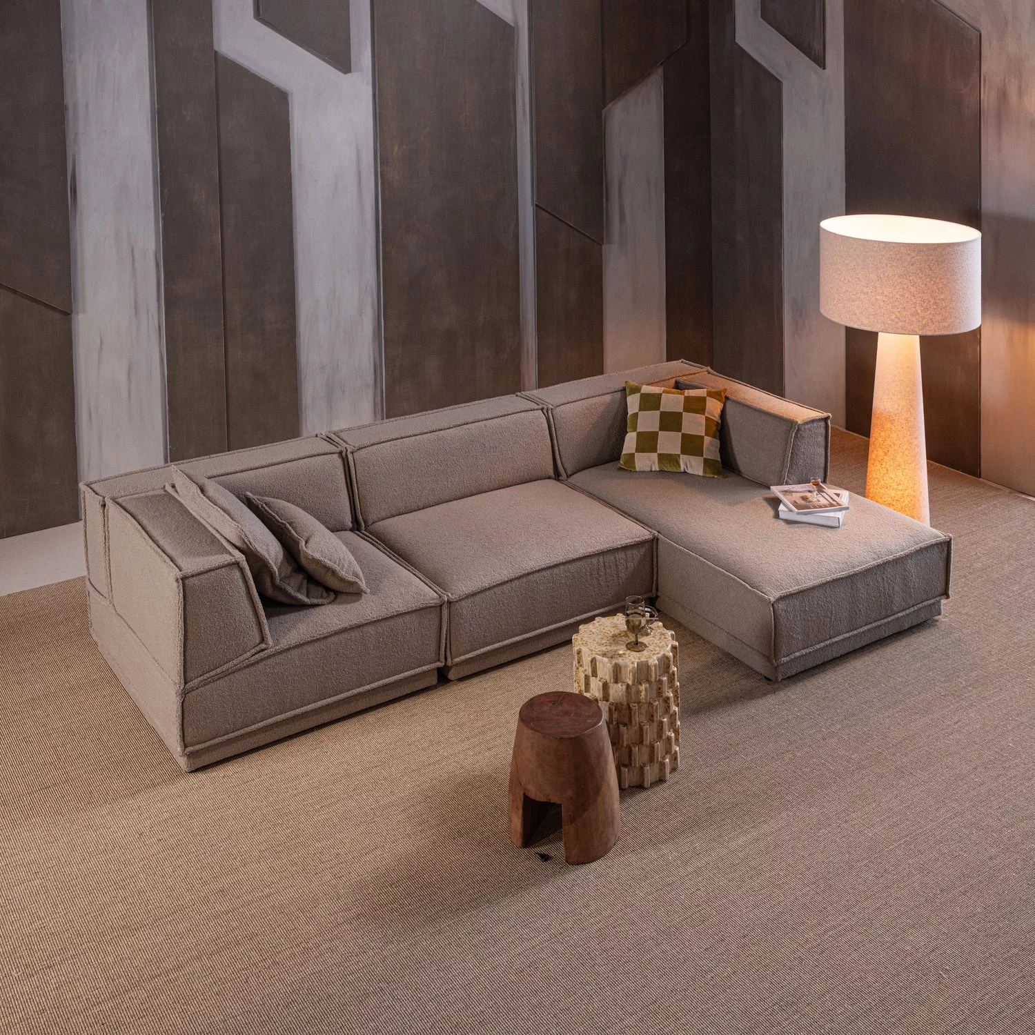Loungebank Manu 286Cm, Chenille, Kleur Naturel - Afbeelding 3