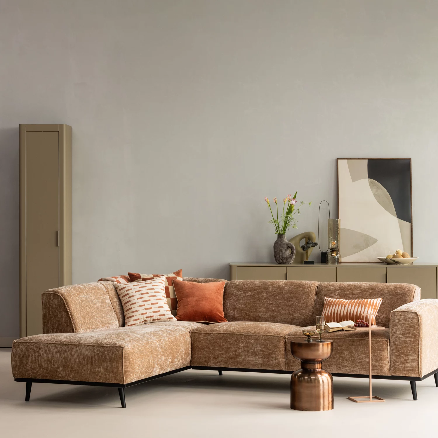 Hoekbank Statement Velvet Chenille, Kleur Taupe - Afbeelding 2