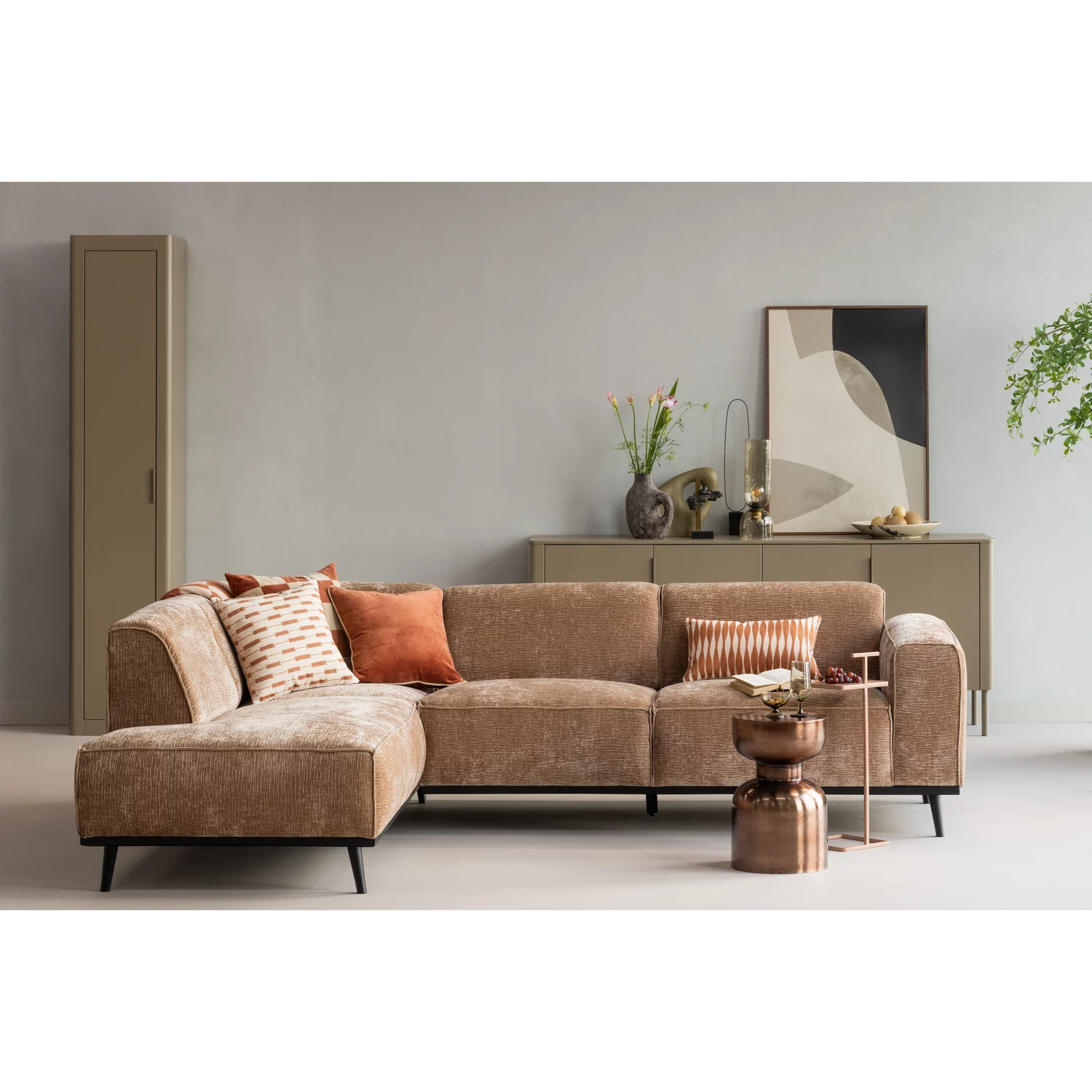 Hoekbank Statement Velvet Chenille, Kleur Taupe - Afbeelding 3