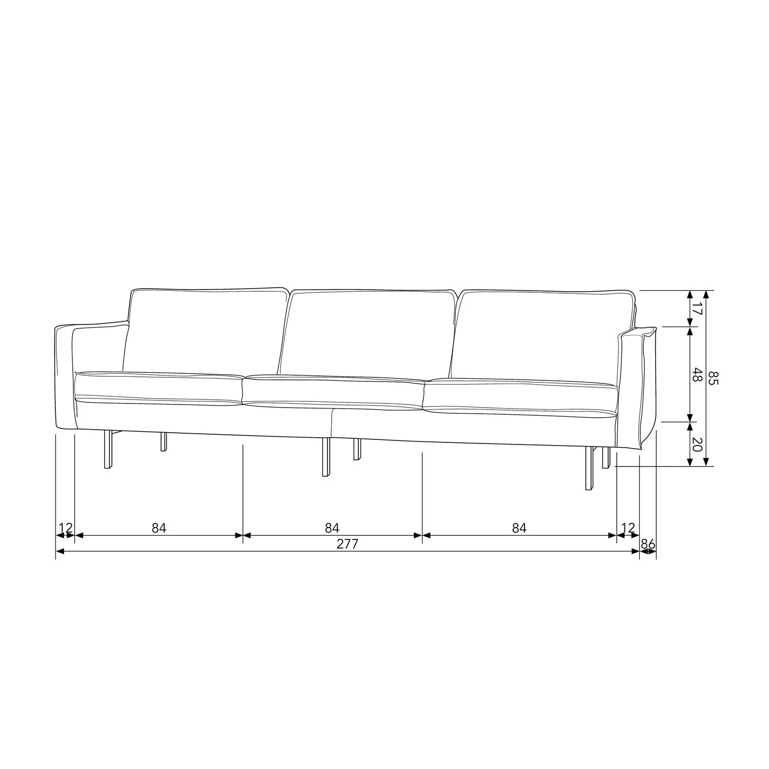 Bank Rodeo 3-Zits, 277Cm, Velvet - Afbeelding 3
