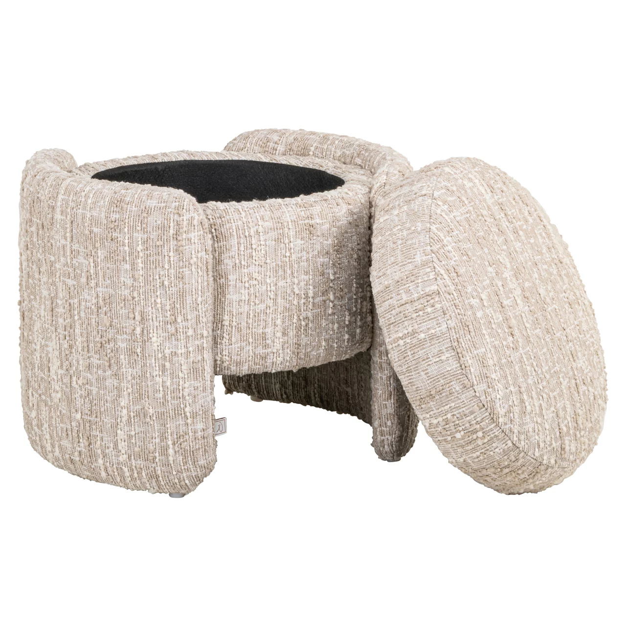 Poef &Amp; Voetenbank Cupid Beige Angora With Storage - Afbeelding 4