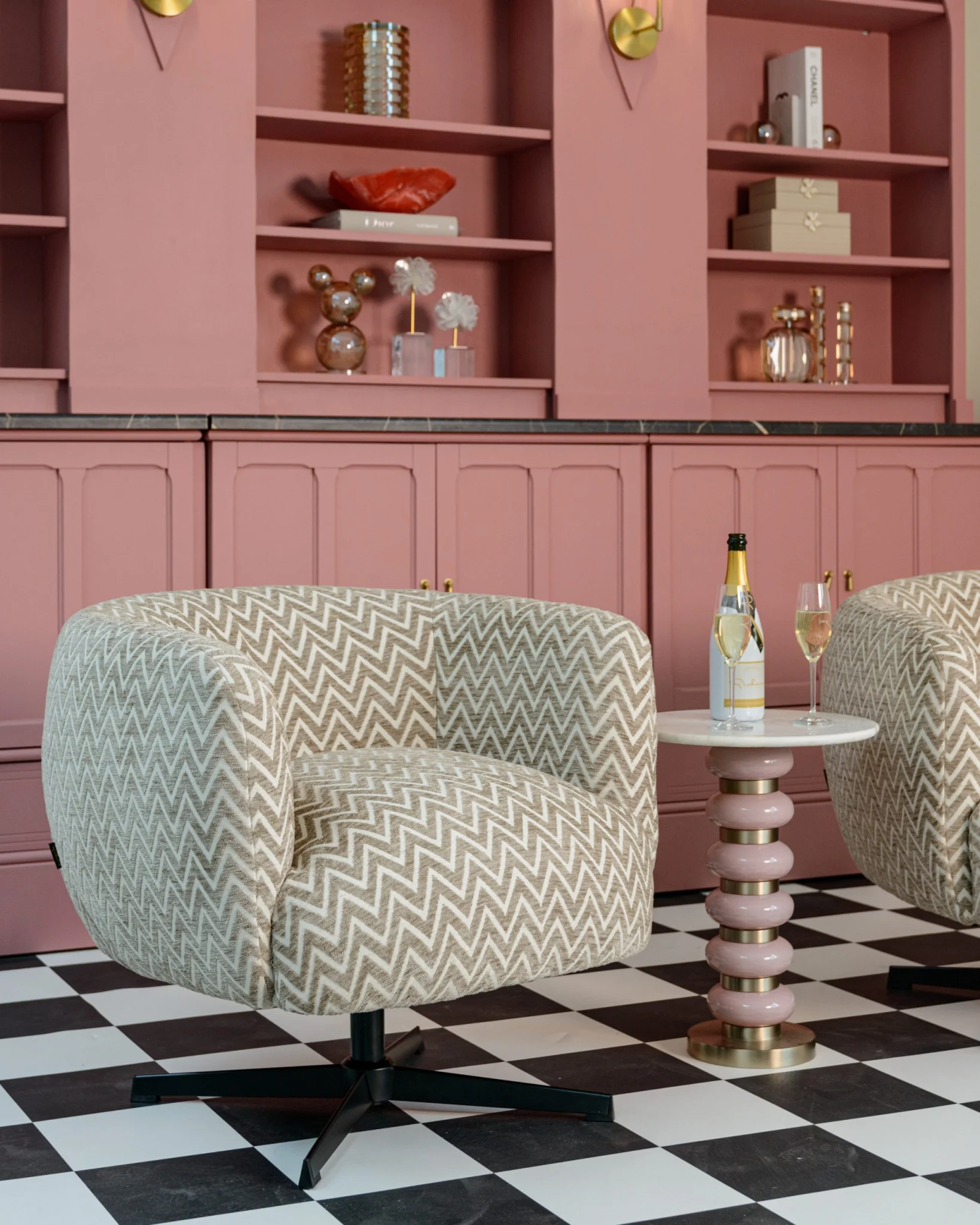 Lounge Stoel Estelle Sand Chevron Swivel - Afbeelding 6